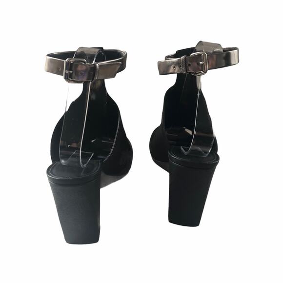 3.1 Phillip Lim Vincent Leather Mule Black Silver Peep Toe Ankle Strap 40 EUC - Picture 5 of 11